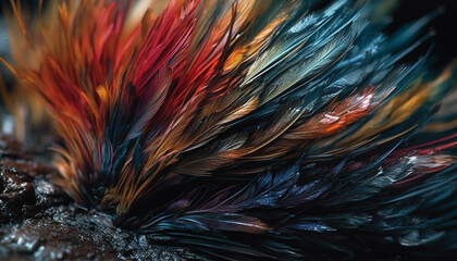 Fototapeta premium Vibrant colors and abstract patterns on animal wing in close up generated by AI