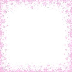 Christmas background with square frame of pink snowflakes. Merry Christmas and Happy New Year greeting banner. Square new year background, headers, posters, cards, website. Vector illustration. PNG