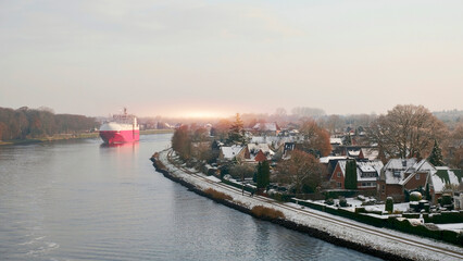 German Waters, Europe - 12 12 2022: A Pure Car Carrier Underway While Passing Along The German...