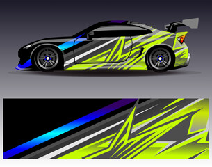 Obraz premium Car wrap design vector.Graphic abstract stripe racing background designs for vehicle, rally, race, adventure and car racing livery