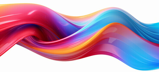 Iridescent, fabric and wave flow render on a white background for design, wallpaper or backdrop. Colourful, vibrant material and holographic fluid closeup of curves graphic for science, 3d art and cr
