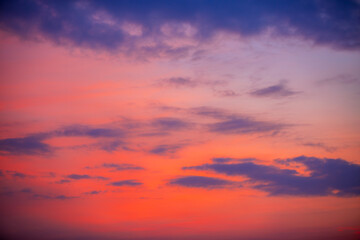 morning clouds and sky,Real majestic sunrise sundown sky background with gentle colorful clouds without birds. Panoramic, big size
