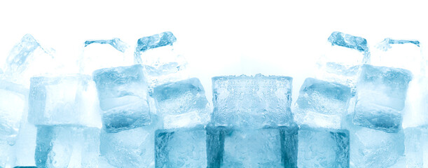 Ice cubes isolated white background,Realistic frozen ice cubes and water wave splashes, kitchen...