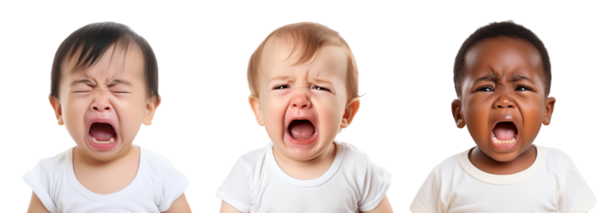 Multiethnic set of crying children. 