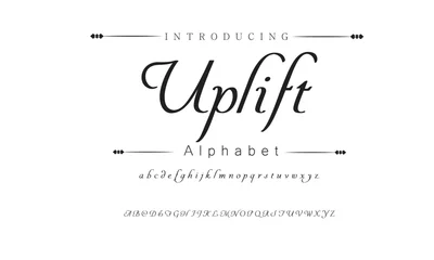 Fotobehang Uplift Vintage decorative font. Lettering design in retro style with label. Perfect for alcohol labels, logos, shops and many other. © Jaska