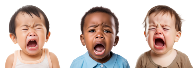 Multiethnic set of crying child. 