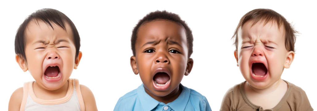 Multiethnic set of crying child. 