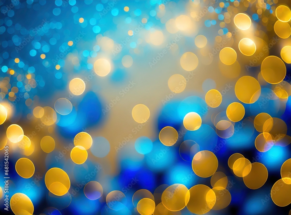 Poster Bokeh effect shiny golden and blue background, wallpaper. ideal for Christmas holiday season design, or New Year celebration, or for web ad backdrop