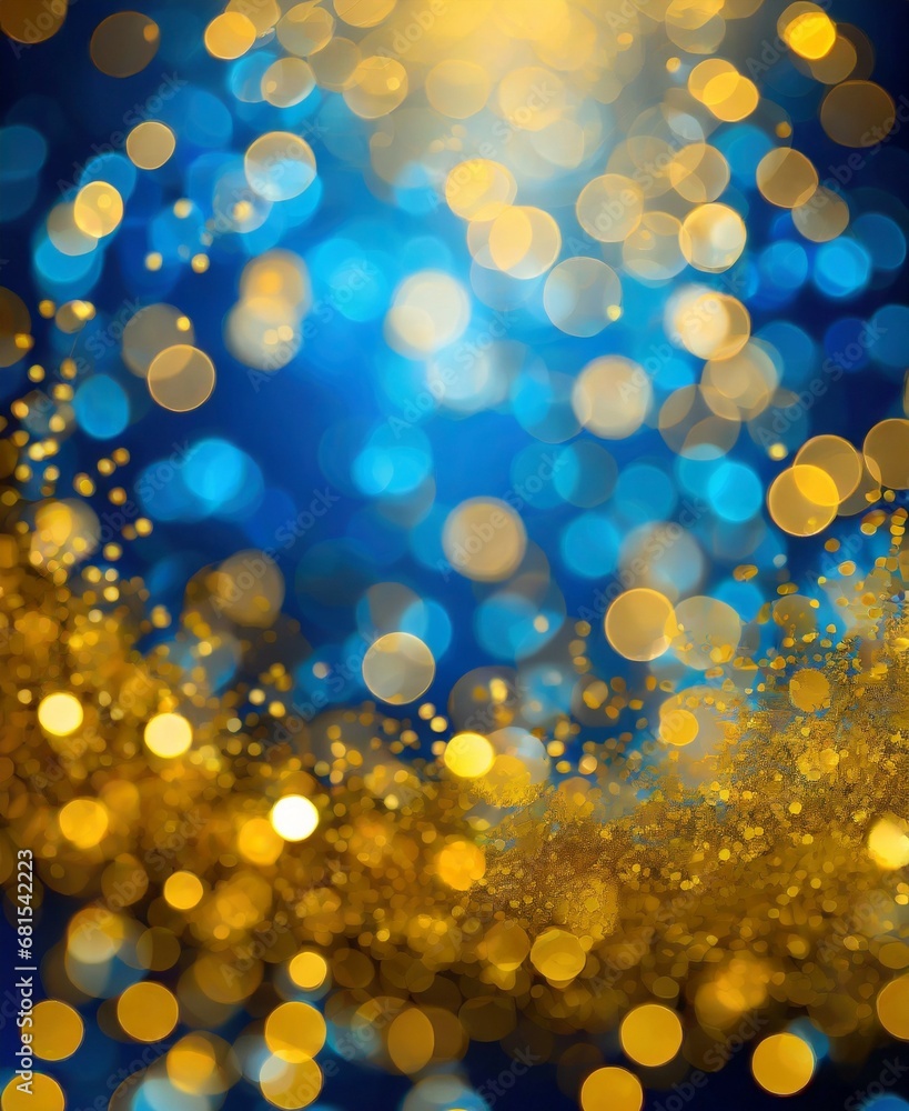 Poster Bokeh effect shiny golden and blue background, wallpaper. ideal for Christmas holiday season design, or New Year celebration, or for web ad backdrop