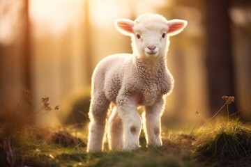 Naklejka na ściany i meble little lamb on the meadow,sheep in the field
