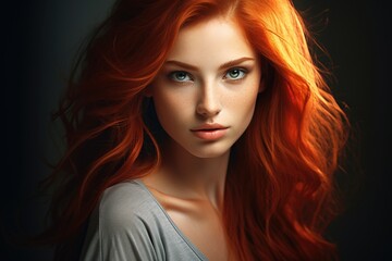 Fototapeta premium portrait of a fashion young woman with red long hair