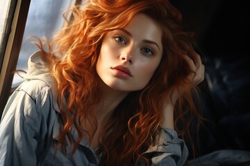 Fototapeta premium portrait of a fashion young woman with red long hair