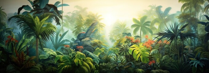 vibrant jungle tropical forest beautiful sunshine panorama backdrop