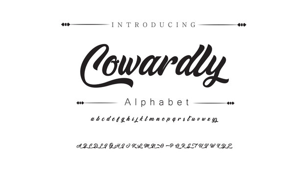Cowardly Vintage decorative font. Lettering design in retro style with label. Perfect for alcohol labels, logos, shops and many other.
