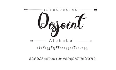 Disjoint Vintage decorative font. Lettering design in retro style with label. Perfect for alcohol labels, logos, shops and many other. - obrazy, fototapety, plakaty
