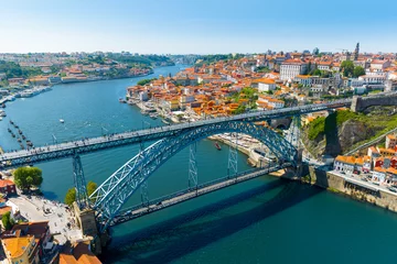 Poster Famous bridge Ponte dom Luis above old town of Porto at river Duoro, Portugal © proslgn