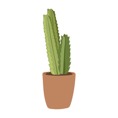 Cactus plant in pot on white background, cute exotic floliage. Hand Drawn doodle style, vector illustration	
