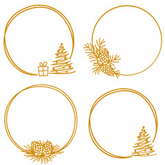 Christmas round wreath set, Winter circle frame with pine cone and Christmas tree svg, Decorative Christmas border