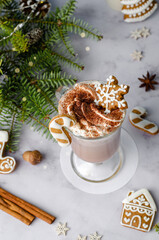 Christmas Drink, Hot Chocolate with Whipped Cream and Gingerbread Cookies