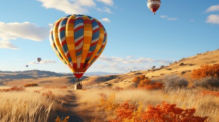 Fototapeta premium Hot Air Balloon Floating Blue Sky,Valentine Day Background, Background For Banner, HD