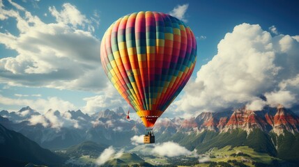 Naklejka premium Hot Air Balloon Floating Blue Sky,Valentine Day Background, Background For Banner, HD