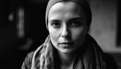 Fototapeta premium Young adult woman looking at camera with confidence and elegance generated by AI