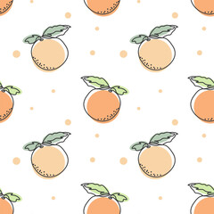 Seamless pattern, contour oranges with colored spots on a white background. Pastel colors. Minimal modern design. Fruit background, vector