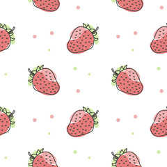 Seamless pattern, contour strawberries with colored spots on a white background. Pastel colors. Minimal modern design. Fruit background, vector