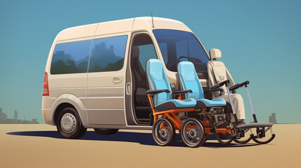 digital illustration of a van with a car in the desert
