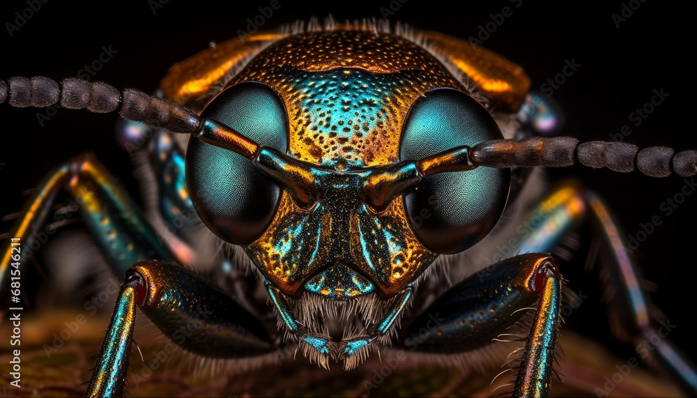 Poster multi colored insect wing magnified in sharp close up on black background generated by ai