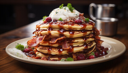 Freshly baked pancakes with a stack of sweet berry goodness generated by AI