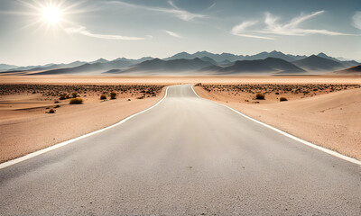 Fototapeta na wymiar Sunny desert landscape with an asphalt road