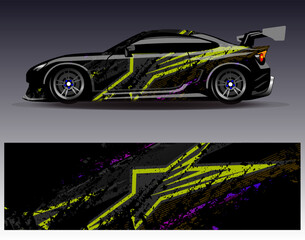 Fototapeta premium Car wrap design vector.Graphic abstract stripe racing background designs for vehicle, rally, race, adventure and car racing livery