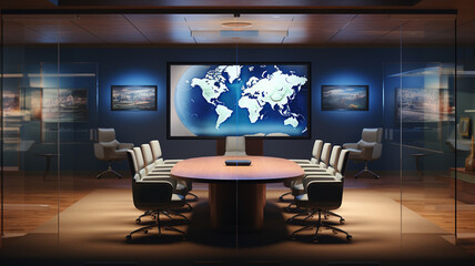 Naklejka premium interior of modern office with world map