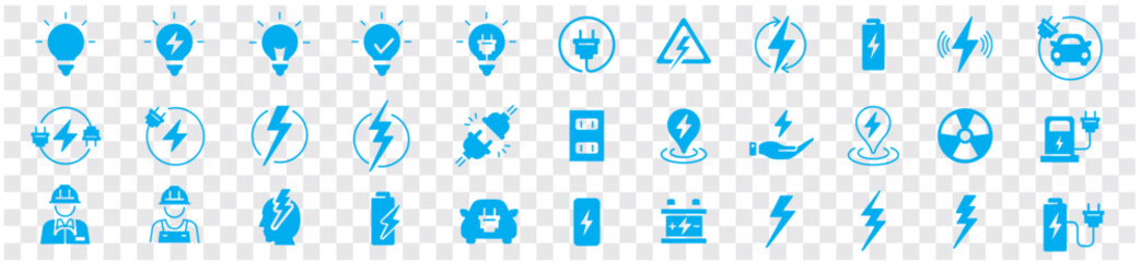 Electricity icons set collection green energy vector illustration - obrazy, fototapety, plakaty