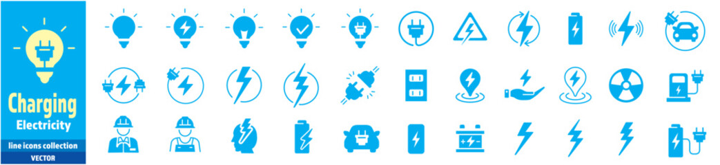 Fototapeta na wymiar Electricity icons set collection green energy vector illustration