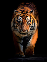 Fototapeta na wymiar Tiger comes out of the darkness
