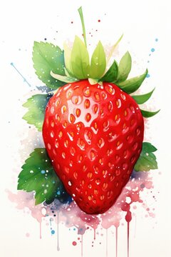 Experience the elegance of strawberries in a minimalist watercolor rendition. The simplicity of the strokes and a subdued color palette create a refined and sophisticated portrayal.