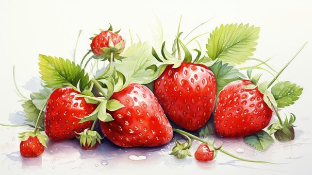 Experience the elegance of strawberries in a minimalist watercolor rendition. The simplicity of the strokes and a subdued color palette create a refined and sophisticated portrayal.
