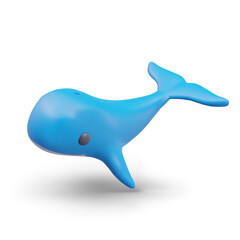Realistic whale swimming. Underwater world, marine life concept. Colorful toy, ocean underwater fish. Animal floating. Vector illustration in 3D style with shadow
