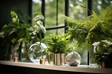 Fresh and green interior with potted plants, creating a beautiful and natural atmosphere in a modern home.