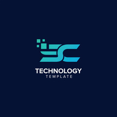 Fototapeta premium Alphabet Letter SC CS Technology Logo Design Pixel Element.