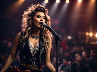 Rock star singing at the stage