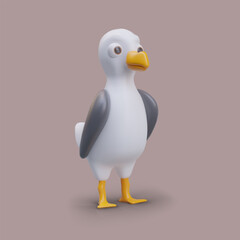 Toy seagull stands with folded wings. Vector illustration in plasticine style. Illustration for bird watching website. Colorful character for online game