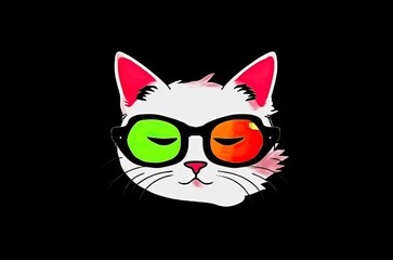 Obraz premium Stylish White Feline with Green Eyes Rocking Hipster Glasses Generative AI