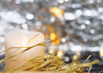yellow and gold abstract background and bokeh for New Year's Eve, reflection, Christmas, New Year's mood,red balls,Christmas motives