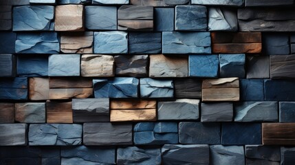 Blue and Brown Wooden Block Wall Mosaic