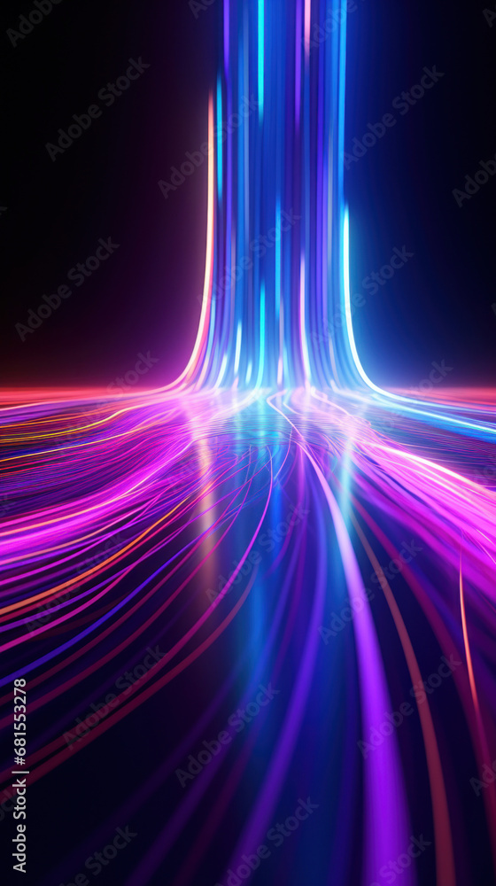 Poster abstract background with colorful glowing neon moving high speed line and wave and bokeh lights hori