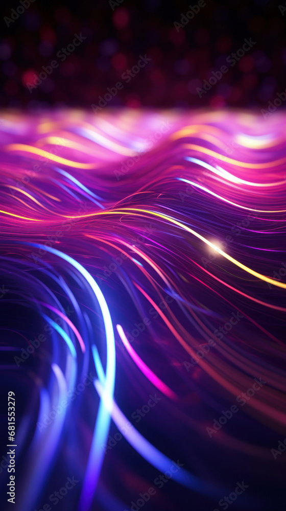 Poster abstract background with colorful glowing neon moving high speed line and wave and bokeh lights hori