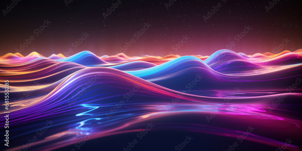 Poster abstract background with colorful glowing neon moving high speed line and wave and bokeh lights hori